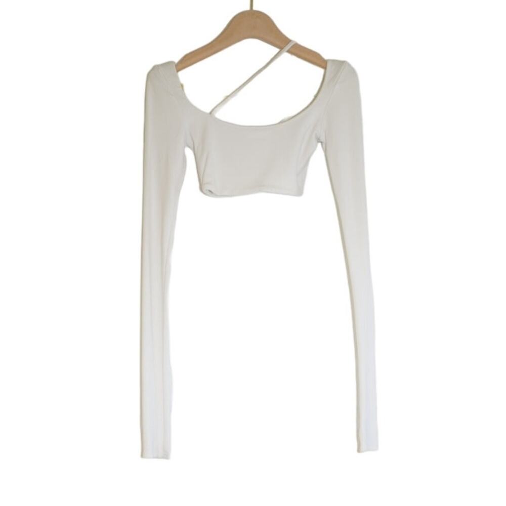 Are You Am I - Kenna Long Sleeve Knit Crop Top in White / Size XS